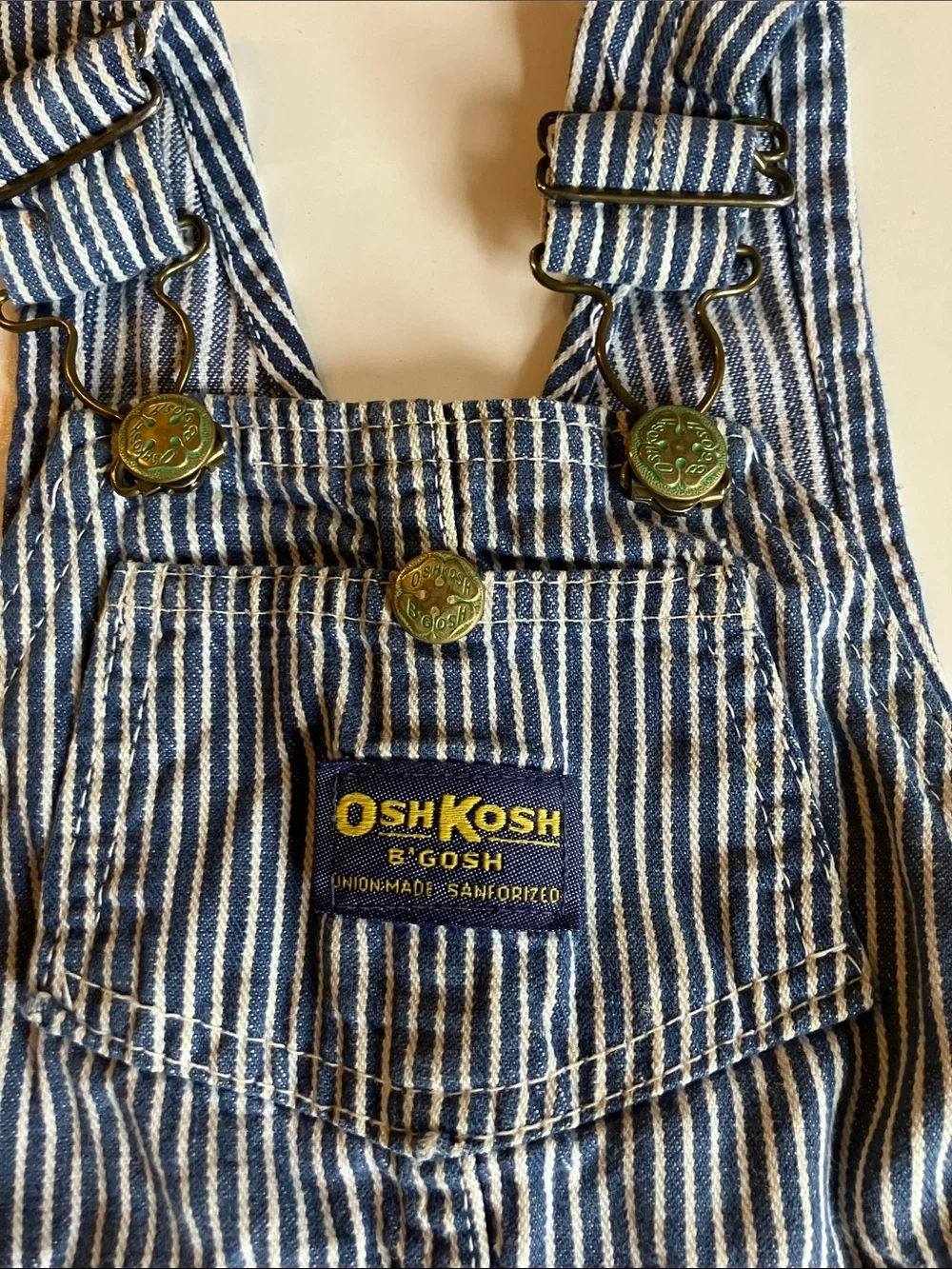 Vintage OshKosh hickory stripe overalls size 3T USA Union made